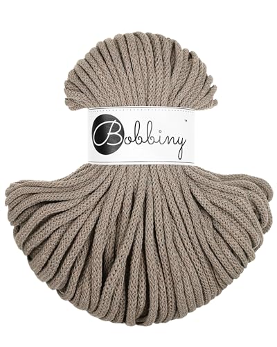 Bobbiny Makramee-Schnur, geflochten, 5 mm, 100 % recycelte Baumwolle, 50 m, Kaffeebraun von Bobbiny