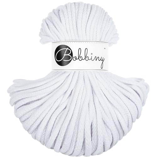 Bobbiny Makramee-Schnur, geflochten, 5 mm, 100 % recycelte Baumwolle, 50 m, Weiß von Bobbiny
