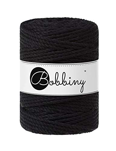 Bobbiny Oeko-Tex Premium Makramee Garn aus ökologischer Baumwolle 5 mm x 100 m 3fach gedreht (Black) von Bobbiny