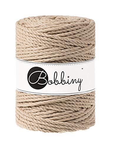 Bobbiny Oeko-Tex Premium Makramee Garn aus ökologischer Baumwolle 5 mm x 100 m 3fach gedreht (Sand) von Bobbiny