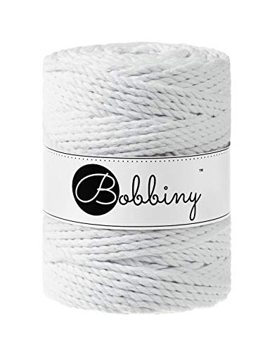 Bobbiny Oeko-Tex Premium Makramee Garn aus ökologischer Baumwolle 5 mm x 100 m 3fach gedreht (White) von Bobbiny