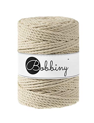 Bobbiny Oeko-Tex Premium Makramee Garn aus ökologischer Baumwolle in Beige 5 mm x 100 m von Bobbiny