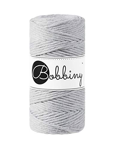 Bobbiny Oeko-Tex Premium Makramee Garn aus ökologischer Baumwolle in Light Grey 3 mm x 100 m von Bobbiny