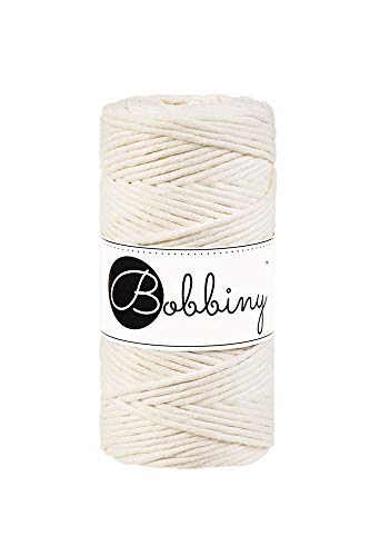 Bobbiny Oeko-Tex Premium Makramee Garn aus ökologischer Baumwolle in Natural 3 mm x 100 m von Bobbiny