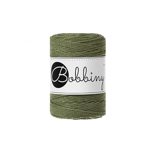 Bobbiny Premium Makramee Garn aus 100% recycelter Baumwolle 1,5 mm 3-Fach gedreht 100 m (Avocado) von Bobbiny