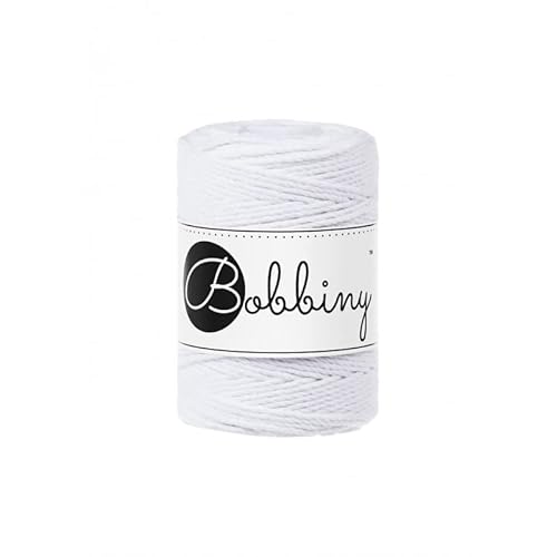 Bobbiny Premium Makramee Garn aus 100% recycelter Baumwolle 1,5 mm 3-Fach gedreht 100 m (White) von Bobbiny