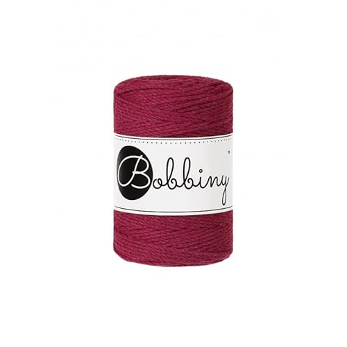 Bobbiny Premium Makramee Garn aus 100% recycelter Baumwolle 1,5 mm 3-Fach gedreht 100 m (Wine Red) von Bobbiny
