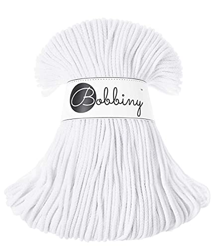 Bobbiny Weiße Kordel 3mm 100 Meter (Farbe White) Makramee-Schnur, Baumwollgarn, Kordelband, Rope für DIY, Reines Weiss von Bobbiny