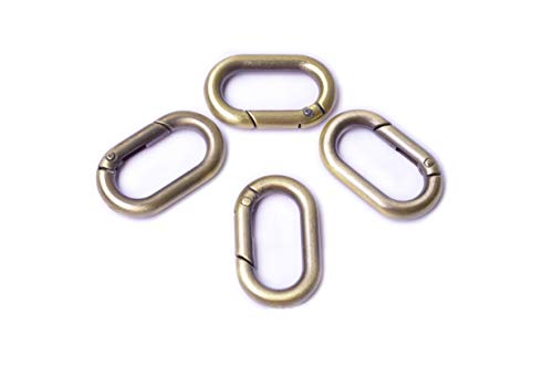 Bobeey 4 x Karabinerhaken aus Metall, Feder-Karabinerhaken, Feder-Schlüsselanhänger, ovaler Ring für Taschen, Geldbörsen BBC39 (gebürstetes Messing) von Bobeey