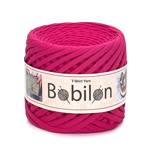 Bobilon T-Shirt-Garn Fettuccini Zpagetti Style, 7-9 mm T-Shirt-Garn zum Häkeln, Strickgarn Ball, T-Garn organisch, Makramee T-Garn, Bandgarn 100% Baumwolle, Jersey-Garn Hot Pink von Bobilon