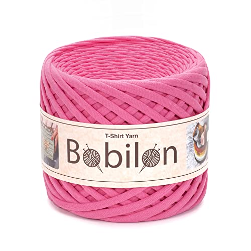 Bobilon T-Shirt Garn Fettuccini Zpagetti Style, 7-9mm T-Shirtgarn zum Häkeln, Strickgarn Ball, T Garn Bio, Makramee T-Garn, Bandgarn 100% Baumwolle Stoff, Jerseygarn Flamingo von Bobilon