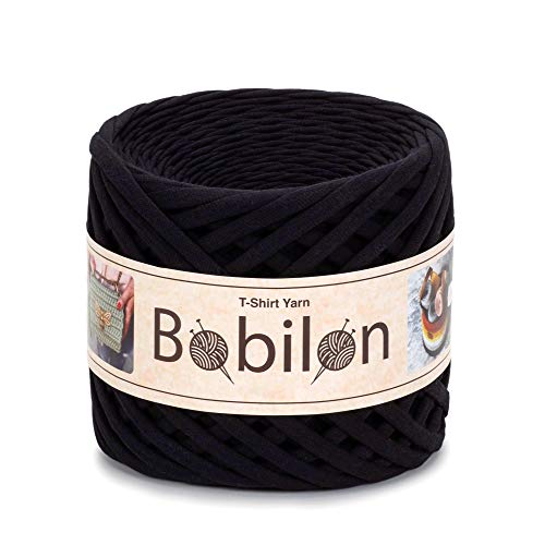 Hochwertiges Textilgarn aus Baumwolle – Gleichmäßige Fadenstärke & leicht – Perfekt für Häkeln, Stricken, Makramee, Taschen, Körbe & Teppiche – 9-11 mm Black Passion von Bobilon