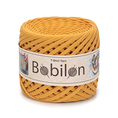 Hochwertiges Textilgarn aus Baumwolle – Gleichmäßige Fadenstärke & leicht – Perfekt für Häkeln, Stricken, Makramee, Taschen, Körbe & Teppiche – 9-11 mm Mustard von Bobilon