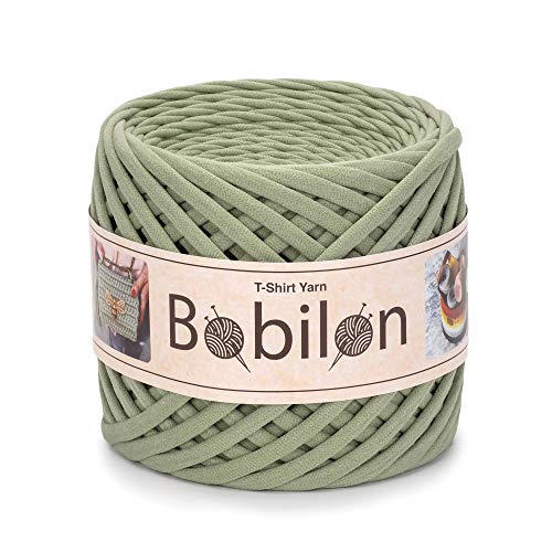 Hochwertiges Textilgarn aus Baumwolle – Gleichmäßige Fadenstärke & leicht – Perfekt für Häkeln, Stricken, Makramee, Taschen, Körbe & Teppiche – 9-11 mm Olive von Bobilon