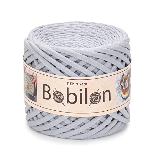 Hochwertiges Textilgarn aus Baumwolle – Gleichmäßige Fadenstärke & leicht – Perfekt für Häkeln, Stricken, Makramee, Taschen, Körbe & Teppiche – 9-11 mm Silver von Bobilon