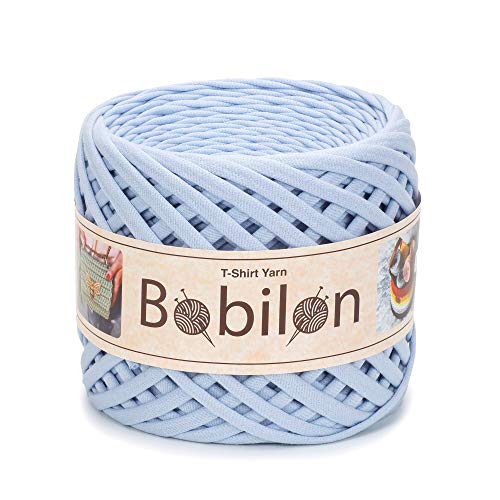 Hochwertiges Textilgarn aus Baumwolle – Gleichmäßige Fadenstärke & leicht – Perfekt für Häkeln, Stricken, Makramee, Taschen, Körbe & Teppiche – 9-11 mm Sky Blue von Bobilon