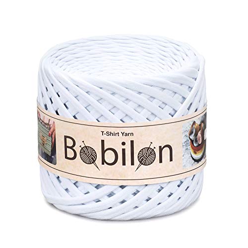 Hochwertiges Textilgarn aus Baumwolle – Gleichmäßige Fadenstärke & leicht – Perfekt für Häkeln, Stricken, Makramee, Taschen, Körbe & Teppiche – 9-11 mm Snow White von Bobilon