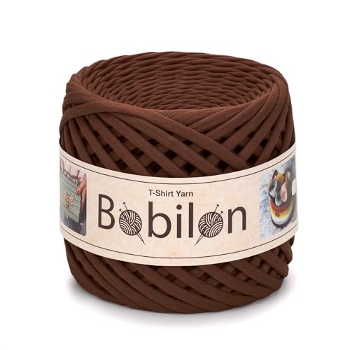 Hochwertiges Textilgarn aus Baumwolle – Gleichmäßige Fadenstärke & leicht – Perfekt für Häkeln, Stricken, Makramee, Taschen, Körbe & Teppiche – 9-11 mm Sweet Brownie von Bobilon