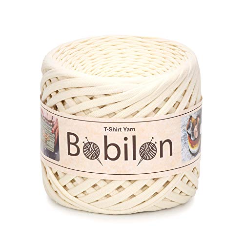 Hochwertiges Textilgarn aus Baumwolle – Gleichmäßige Fadenstärke & leicht – Perfekt für Häkeln, Stricken, Makramee, Taschen, Körbe & Teppiche – 9-11 mm Vanilla von Bobilon