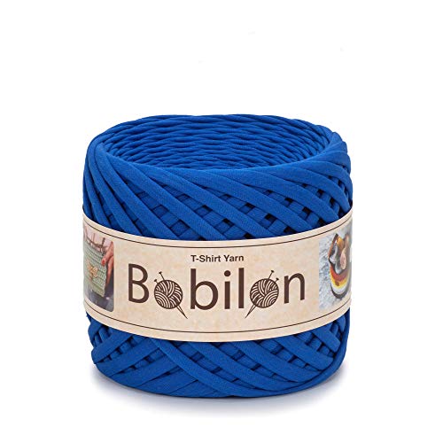T-Shirt-Garn, Fettuccine-Spaghetti-Knäuel, Bio-Baumwolle, zum Häkeln, Stricken, für Makramee, 3–5 mm, tiefblau von Bobilon