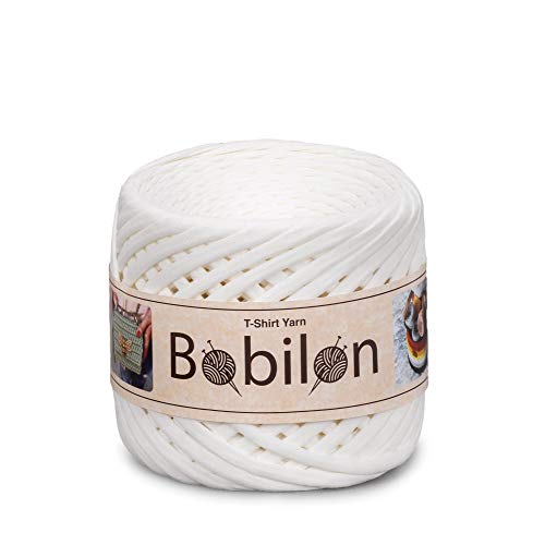 T-Shirt-Garn, Fettuccine-Spaghetti-Knäuel, zum Häkeln, Stricken, für Maskenbänder, Makramee, Bio-Baumwolle, Jerseygarn, 3–5 mm, cremeweiß (Ice Cream) von Bobilon