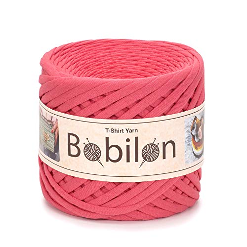 Bobilon T-Shirt Garn Fettuccini Zpagetti Ball, 3-5mm T-Shirtgarn zum Häkeln Stricken, Maske Ohrenbinder, T Garn Bio-Baumwolle, Makramee T-Garn, Jerseygarn - Koralle, korallenrot von Bobilon