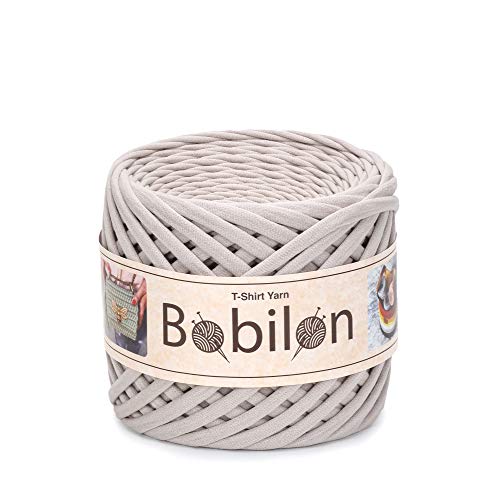 T-Shirt-Garn, Fettuccine-Spaghetti-Knäuel, Bio-Baumwolle, zum Häkeln, Stricken, für Makramee, 3–5 mm, hellgrau (Stone) von Bobilon