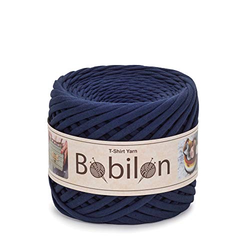 T-Shirt-Garn, Fettuccine-Spaghetti-Knäuel, Bio-Baumwolle, zum Häkeln, Stricken, für Makramee, 3–5 mm, saphirblau von Bobilon