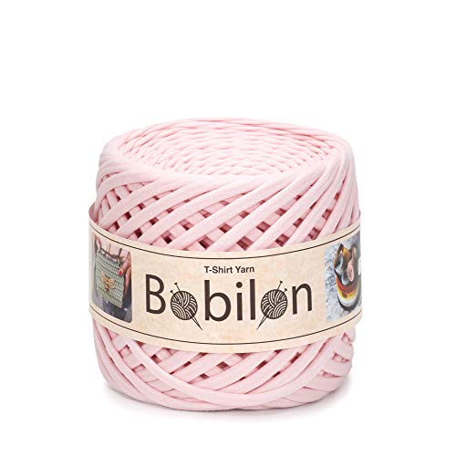 T-Shirt Garn Fettuccini Zpagetti Ball 3-5mm T-Shirtgarn zum Häkeln Stricken, Maske Ohrbinden, T Garn Bio-Baumwolle, Makramee T-Garn, Jersey Garn - Blush Pink von Bobilon