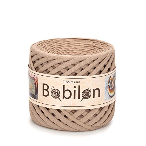 T-Shirt-Garn, Fettuccine-Spaghetti-Knäuel, zum Häkeln, Stricken, für Maskenbänder, Makramee, Bio-Baumwolle, Jerseygarn, 3–5 mm, karamellfarben von Bobilon