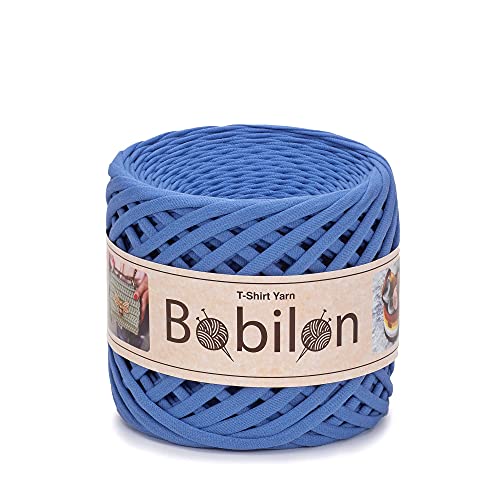 T-Shirt-Garn, Fettuccine-Spaghetti-Knäuel, Bio-Baumwolle, zum Häkeln, Stricken, für Makramee, 3–5 mm, kornblumenblau von Bobilon