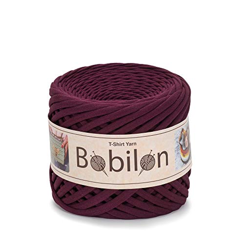 T-Shirt-Garn, Fettuccine-Spaghetti-Knäuel, Bio-Baumwolle, zum Häkeln, Stricken, für Makramee, 3–5 mm, dunkelrotbraun (Marsala) von Bobilon