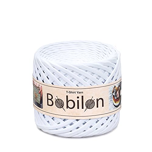 T-Shirt-Garn, Fettuccine-Spaghetti-Knäuel, Bio-Baumwolle, zum Häkeln, Stricken, für Makramee, 3–5 mm, schneeweiß von Bobilon
