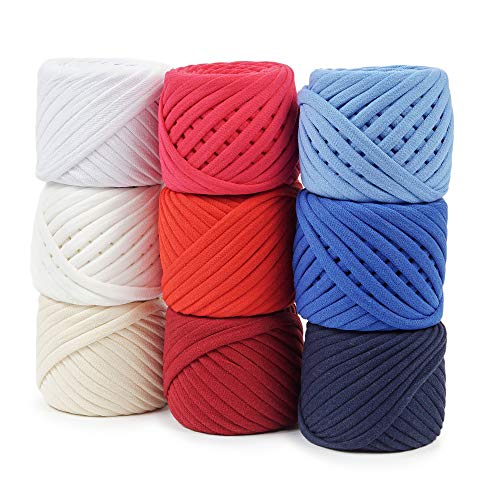 T-Shirt Garn Fettuccini Zpagetti Set, 9 Knäuel Insgesamt 196 Yards, T-Shirt Garn Kit zum Häkeln, Band Baumwolle Garn, Strickgarn Ball, T Garn Bio, T-Garn - American Set T-Shirt Garn Fettuccini Zpagetti Set, 9 Knäuel Insgesamt 196 Yards, T-Shirt Garn Kit zum Häkeln, Band Baumwolle Garn, Strickgarn Ball, T Garn Bio, T-Garn - American Set von Bobilon