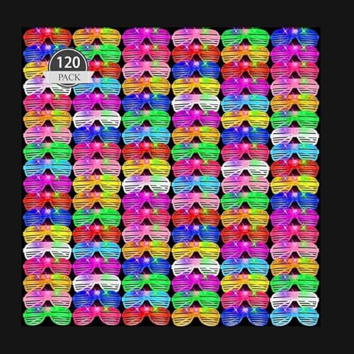 120 Stück LED Gläser Shutter Shades Glühen Stick Sonnenbrille, Party Zubehör für Geburtstag Hochzeit Neujahr Glühen Spielzeug Cosplay Weihnachten,10 Neon Farbe (120 Stück LED Gläser-10 Neon Farbe) von Boboeitody