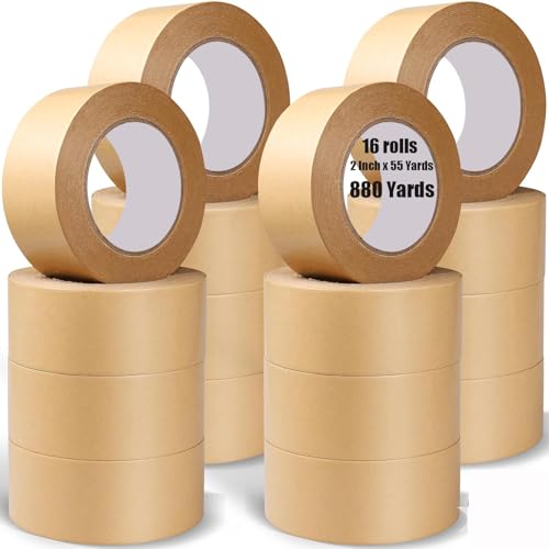 16 Rollen Klebeband aus verstärktem Kraftpapier,Kraftpapierband Bulk 50mmx55 Yardx7 mil Gummiband zum Markieren,Versiegeln von Box, Maskieren,Versand,Starkes Klebeband leicht zu reißen wasserdichtes von Boboeitody