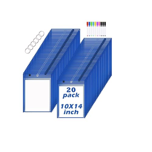 20Pcs Auftragstaschen Wiederverwendbar Trocken Abwischbar Taschen, 36x26cm Beschreib und Abwischbar Taschen mit Knochenform Radiergummi Radierstiften Schlüsselanhänger für Schulbedarf von Boboeitody