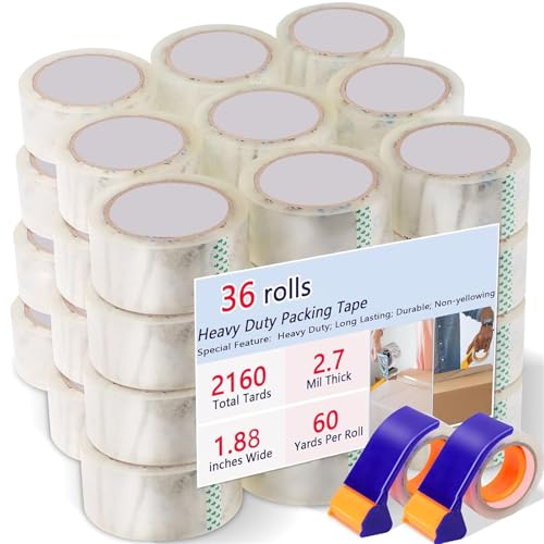 24 Rollen Paketklebeband Rollentransparent mit Spender, Klebeband Transparent 48mmx66m Versandband Bulk, Gesamt 2160 Yards, 2.7 mil, 3" Kern, Schwer Zoll Verpackung für Verpackungen und Paket von Boboeitody