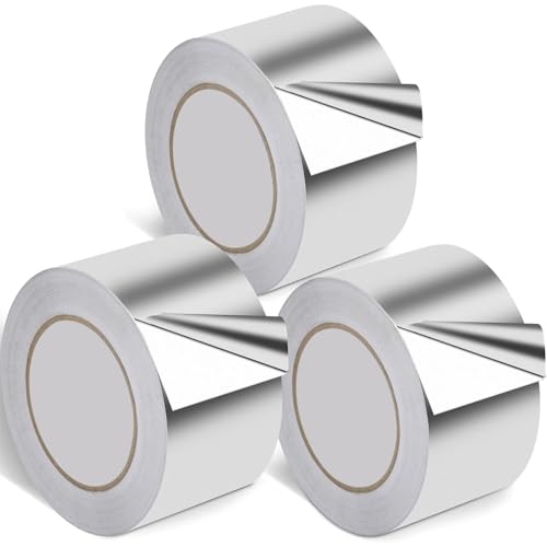 3 Rollen Aluminium Klebeban 75mmx90M alu klebeband Kücheninstallationen,Abschirmung und Isolierung, Dichtungsreparatur, selbstklebendes Aluminiumfolienband, hohe Temperaturbeständigkeit Für Luftkanäle von Boboeitody