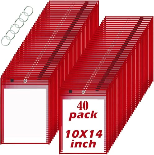 40 Stück Abwischbare Durchsichtige Hüllen A4 Dry Erase Taschen Beschreib Wiederverwendbar Dry Erase Pockets mit Knochenform Radiergummi Radierstiften Schlüsselanhänger (Rot, 26x36cm-40 Stück) von Boboeitody