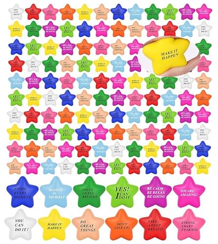 48 Stück Motivierende Anti Stress bälle , 5.5cm Sternform Antistressball für Kinder Erwachsene Lustige Quetschball Squeeze Bälle Spielzeugball zur Linderung von Angst und Wut als Geschenk Mitgebsel von Boboeitody