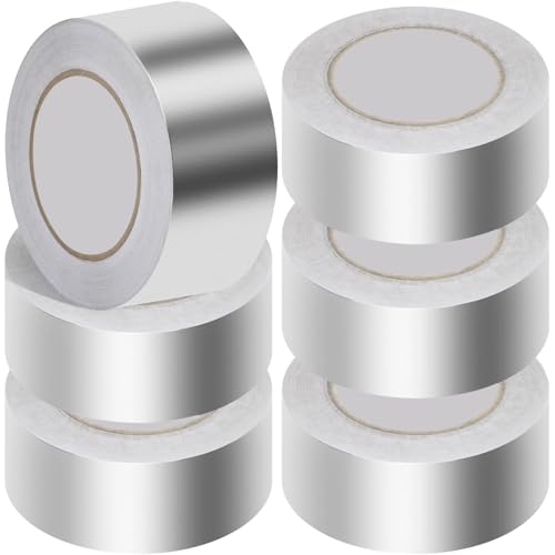 6 Rollen Aluminium Klebeban 50mmx90M alu klebeband Kücheninstallationen,Abschirmung und Isolierung, Dichtungsreparatur, selbstklebendes Aluminiumfolienband, hohe Temperaturbeständigkeit Für Luftkanäle von Boboeitody