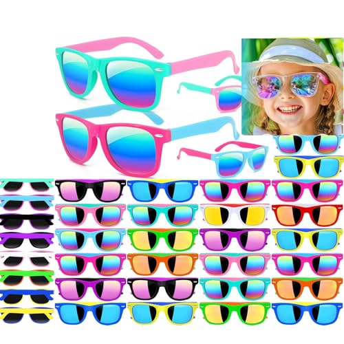60 Stück Kinder Neon Sonnenbrille Party Gefälligkeiten mit UV400 Proctection, 80er 90er Jahre Retro Sonnenbrille für Jungen Mädchen Alter 3-12, Strand Pool (Multicolor Objektiv und Rahmen in 2 Farben) von Boboeitody