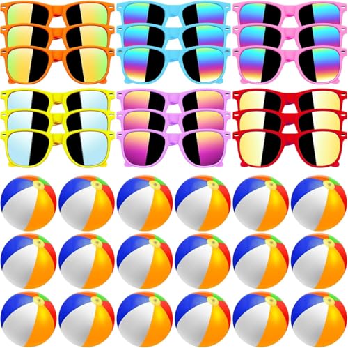 60Pcs Hawaii Party Sonnenbrille Set für Kinder 30Pcs Neon Sonnenbrille 30Pcs 12" Strandbälle Kinder Graduation Party Zubehör für Sommer Strand Pool Party Bevorzugungen Goodie Bag Bevorzugungen von Boboeitody