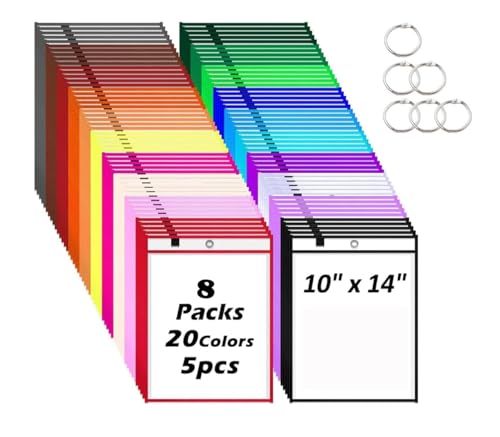 8 Pcs Auftragstaschen Wiederverwendbar Trocken Abwischbar Taschen, 36x26cm Beschreib- und Abwischbar Taschen mit Knochenform Radiergummi Radierstiften Schlüsselanhänger (8 Farben, 26x36cm-8 Stück) von Boboeitody