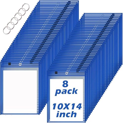 8 Pcs Auftragstaschen Wiederverwendbar Trocken Abwischbar Taschen, 36x26cm Beschreib- und Abwischbar Taschen mit Knochenform Radiergummi Radierstiften Schlüsselanhänger (Blau, 26x36cm-8 Stück) von Boboeitody