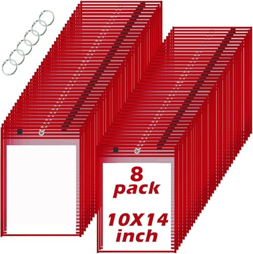 8 Pcs Auftragstaschen Wiederverwendbar Trocken Abwischbar Taschen, 36x26cm Beschreib- und Abwischbar Taschen mit Knochenform Radiergummi Radierstiften Schlüsselanhänger (Rot, 26x36cm-8 Stück) von Boboeitody