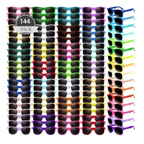 Boboeitody 48/60/120/144 Stück Sonnenbrillen Neonfarben, Partygeschenke, Geschenktütenfüller, lustiges Geschenk für Strand, Pool, Party, Geburtstagsparty (24 Farben, 144) von Boboeitody