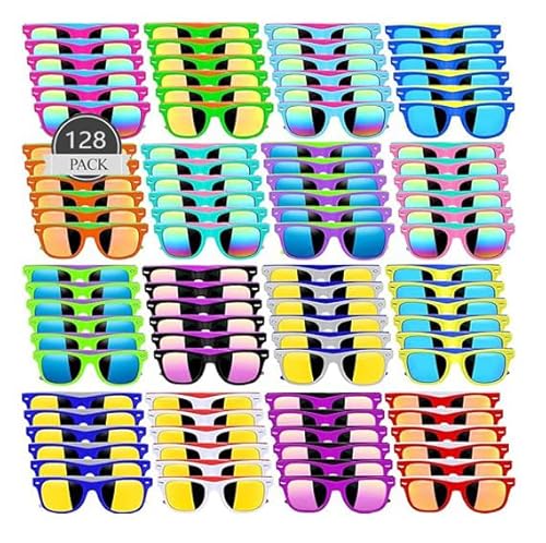 Boboeitody 48/96/128 Stück Neon-Sonnenbrille Partygeschenke, Geschenktütenfüller, lustiges Geschenk für Strand, Pool, Party, Geburtstagsparty Zubehör Alter für 3-12 (16-Farben-Stil, 128) von Boboeitody