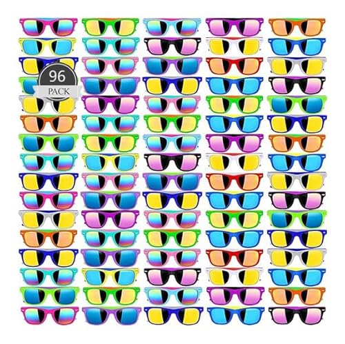 Boboeitody 48/96/128 Stück Neon-Sonnenbrille Partygeschenke, Geschenktütenfüller, lustiges Geschenk für Strand, Pool, Party, Geburtstagsparty Zubehör Alter für 3-12 (16-Farben-Stil, 96) von Boboeitody